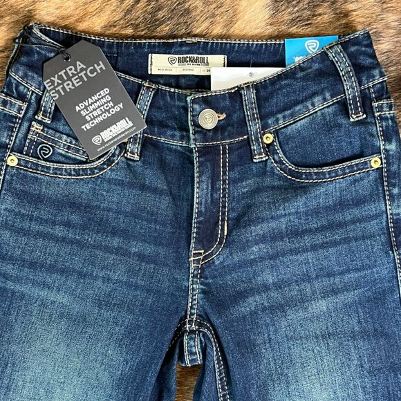 Rock & Roll Denim Midrise Stretch Bootcut Women's Riding Jeans (26x34) NEW - Picture 3 of 11